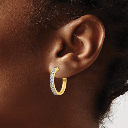 14k Yellow Gold Real Diamond Milgrain Hoop Earrings