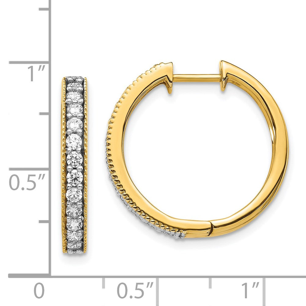 14k Yellow Gold Real Diamond Milgrain Hoop Earrings