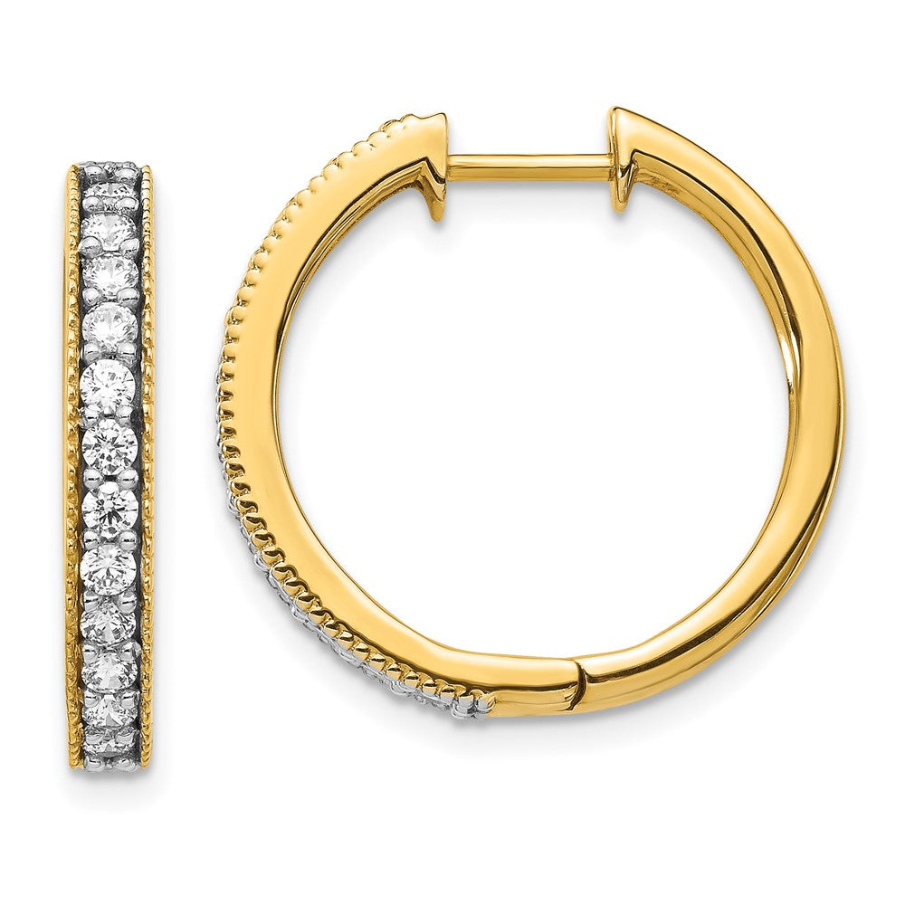 14k Yellow Gold Real Diamond Milgrain Hoop Earrings