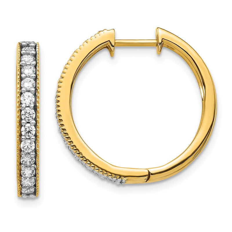 14k Yellow Gold Real Diamond Milgrain Hoop Earrings