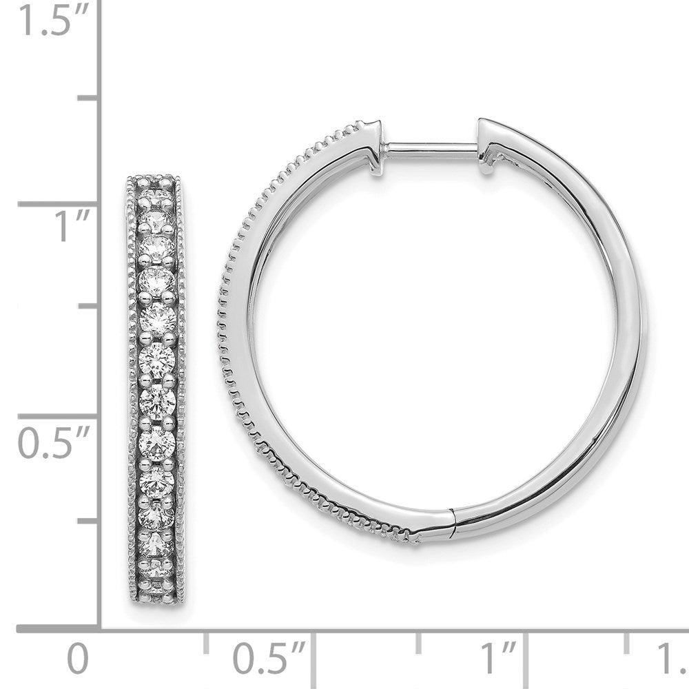 14k White Gold Real Diamond Milgrain Hoop Earrings