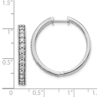 14k White Gold Real Diamond Milgrain Hoop Earrings