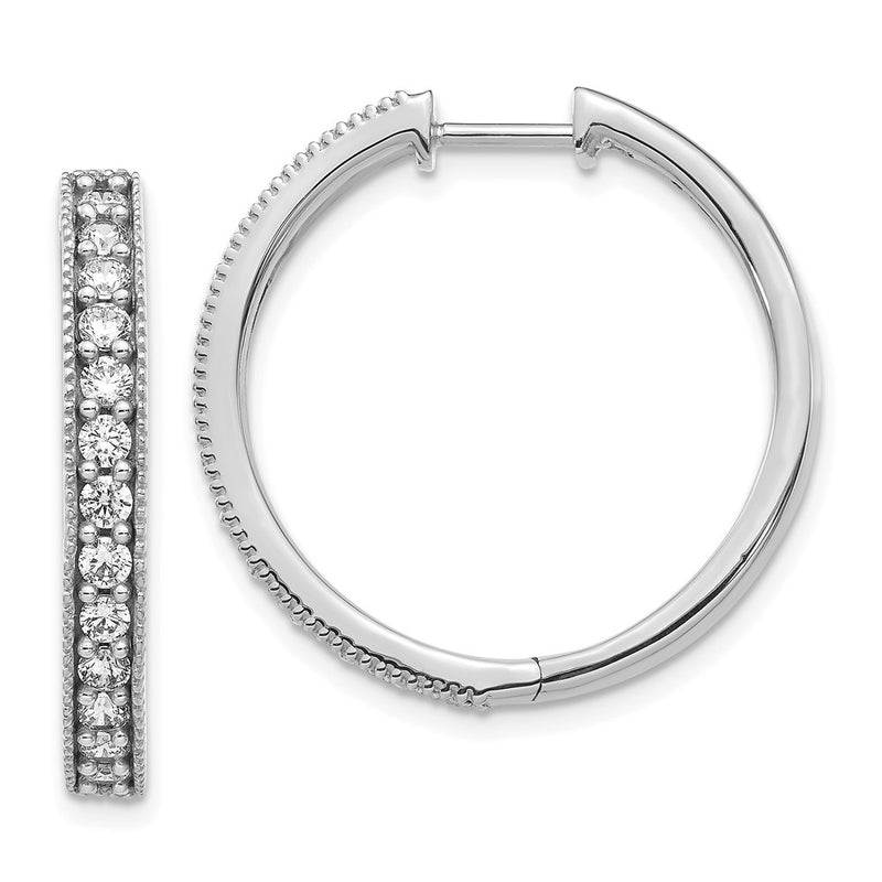 14k White Gold Real Diamond Milgrain Hoop Earrings