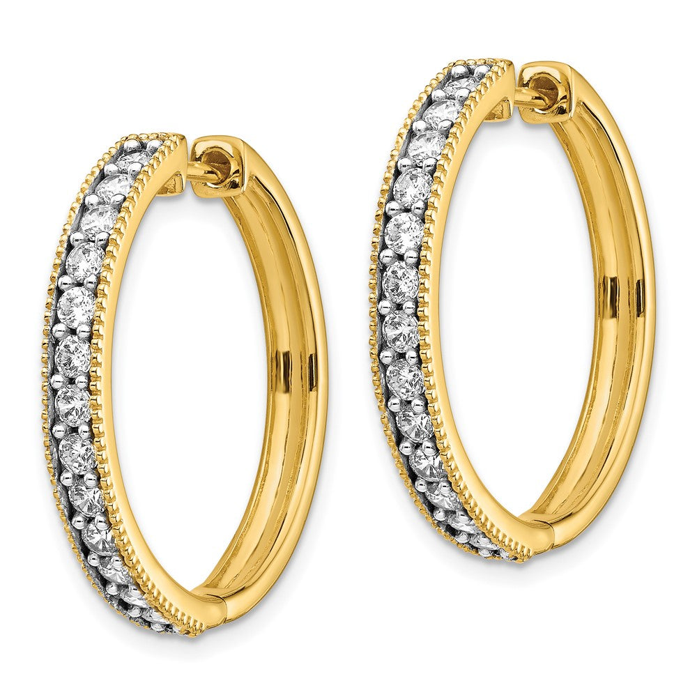 14k Yellow Gold Real Diamond Milgrain Hoop Earrings