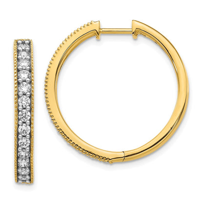 14k Yellow Gold Real Diamond Milgrain Hoop Earrings