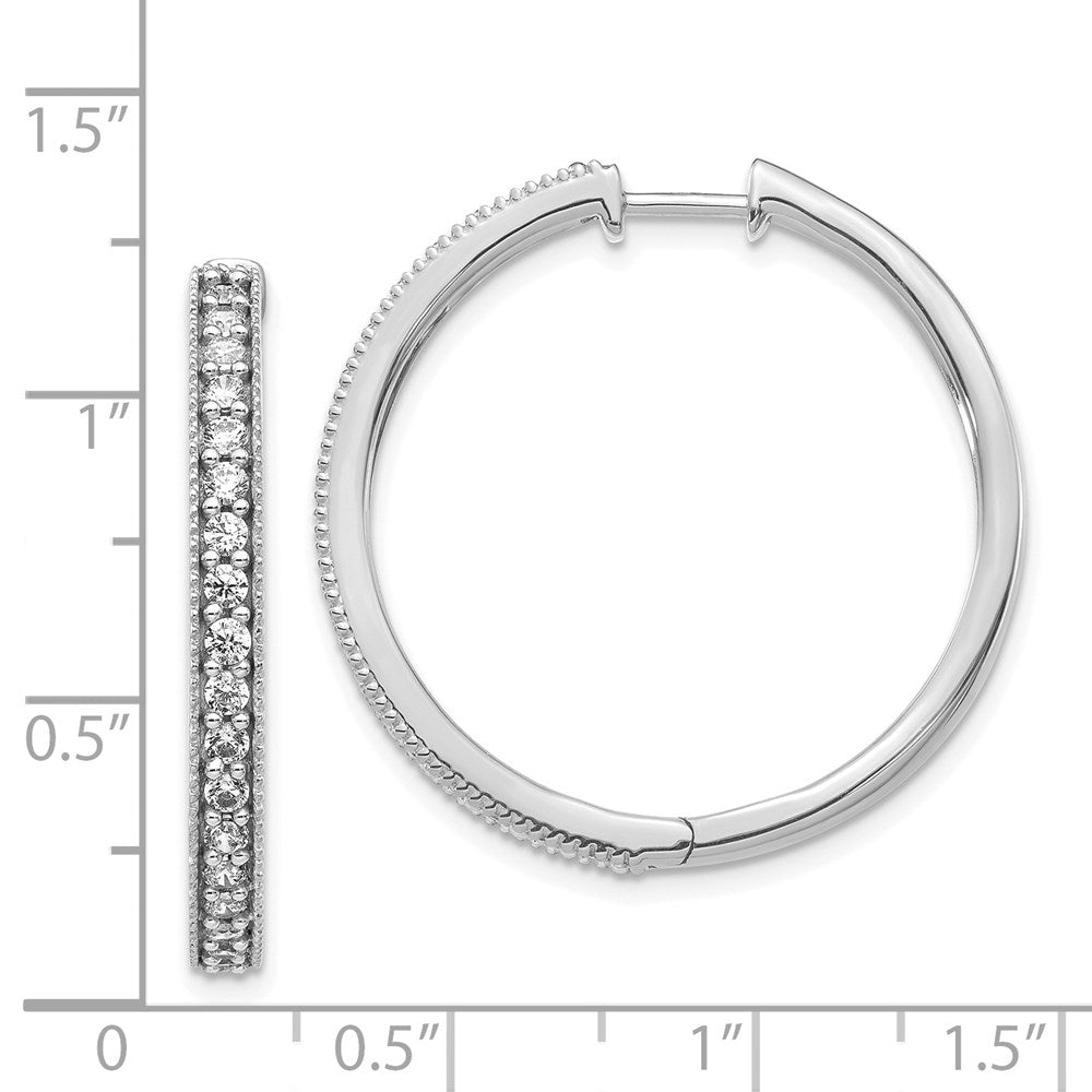 14k White Gold Real Diamond Milgrain Hoop Earrings