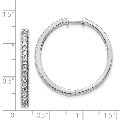 14k White Gold Real Diamond Milgrain Hoop Earrings