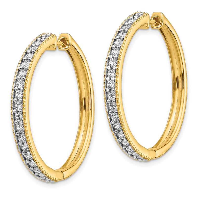 14k Yellow Gold Real Diamond Milgrain Hoop Earrings