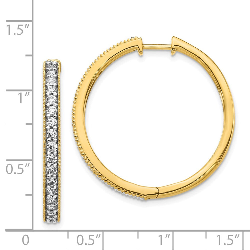 14k Yellow Gold Real Diamond Milgrain Hoop Earrings