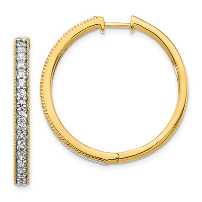 14k Yellow Gold Real Diamond Milgrain Hoop Earrings
