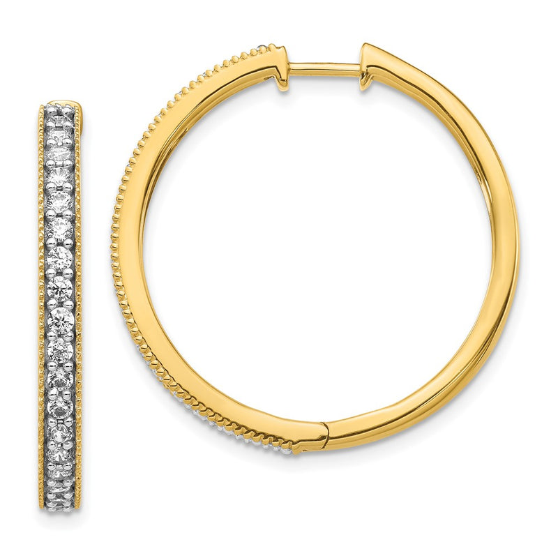 14k Yellow Gold Real Diamond Milgrain Hoop Earrings