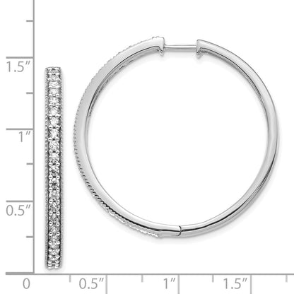 14k White Gold Real Diamond Milgrain Hoop Earrings