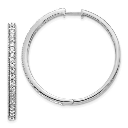 14k White Gold Real Diamond Milgrain Hoop Earrings