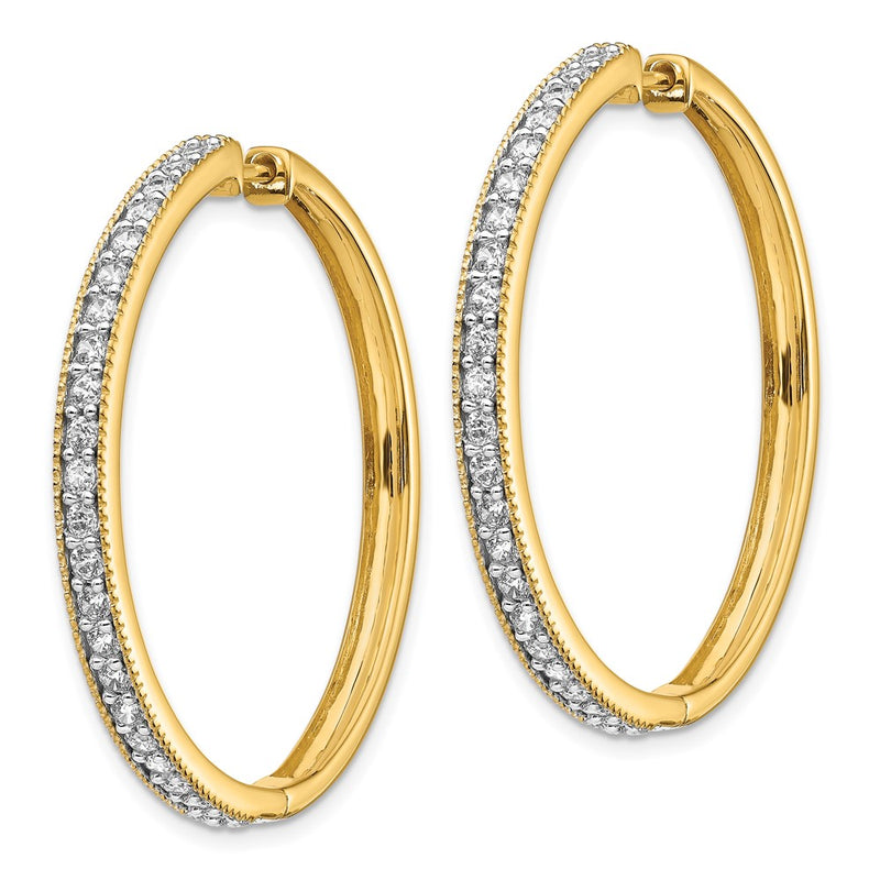 14k Yellow Gold Real Diamond Milgrain Hoop Earrings