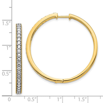 14k Yellow Gold Real Diamond Milgrain Hoop Earrings