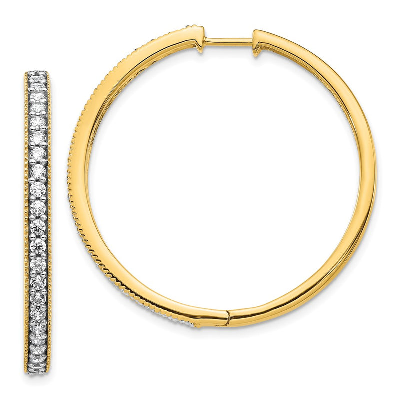 14k Yellow Gold Real Diamond Milgrain Hoop Earrings