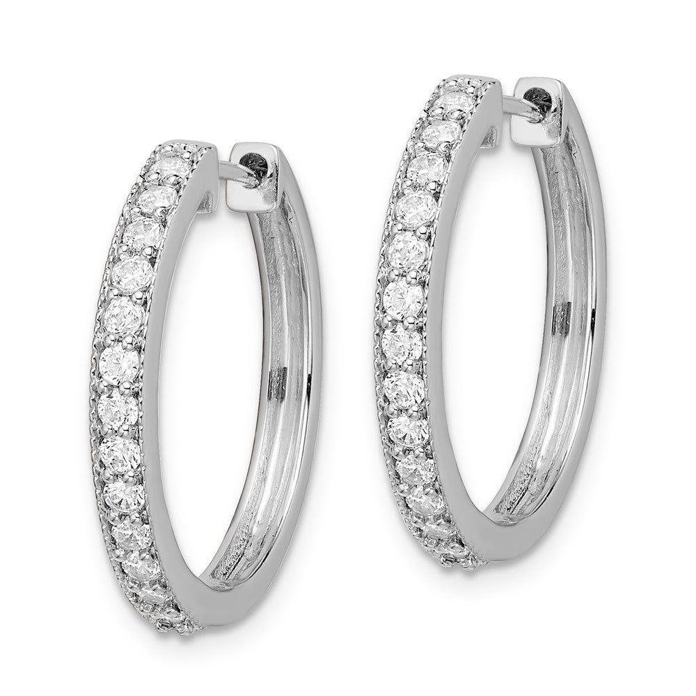 14k White Gold Real Diamond Milgrain Hoop Earrings