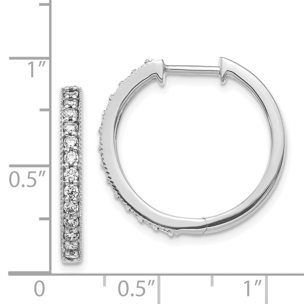 14k White Gold Real Diamond Milgrain Hoop Earrings