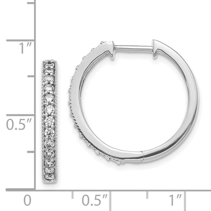 14k White Gold Real Diamond Milgrain Hoop Earrings