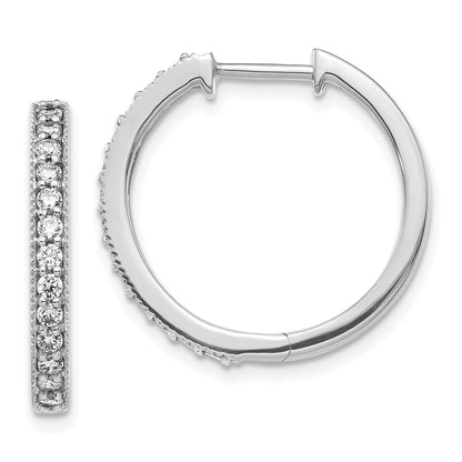 14k White Gold Real Diamond Milgrain Hoop Earrings