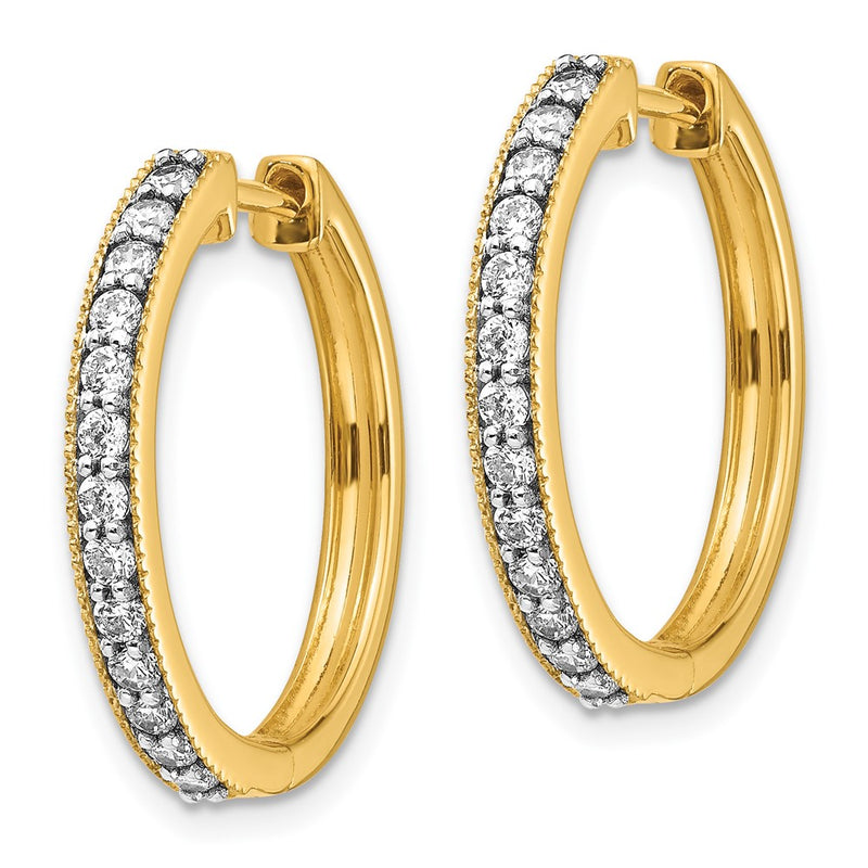 14k Yellow Gold Real Diamond Milgrain Hoop Earrings