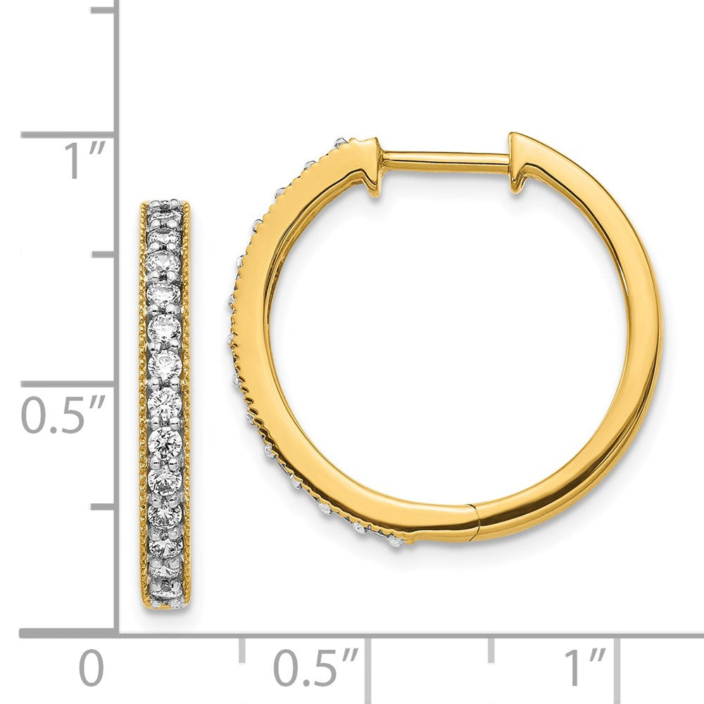 14k Yellow Gold Real Diamond Milgrain Hoop Earrings