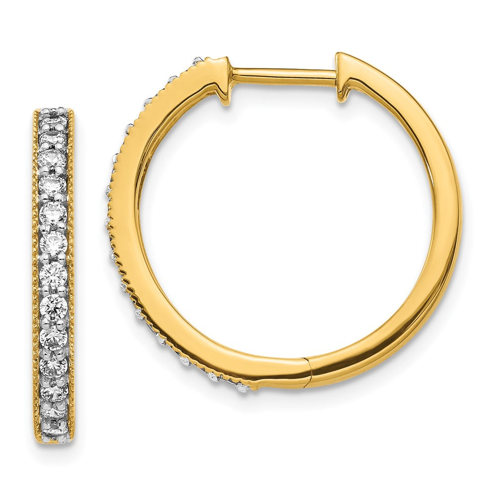 14k Yellow Gold Real Diamond Milgrain Hoop Earrings