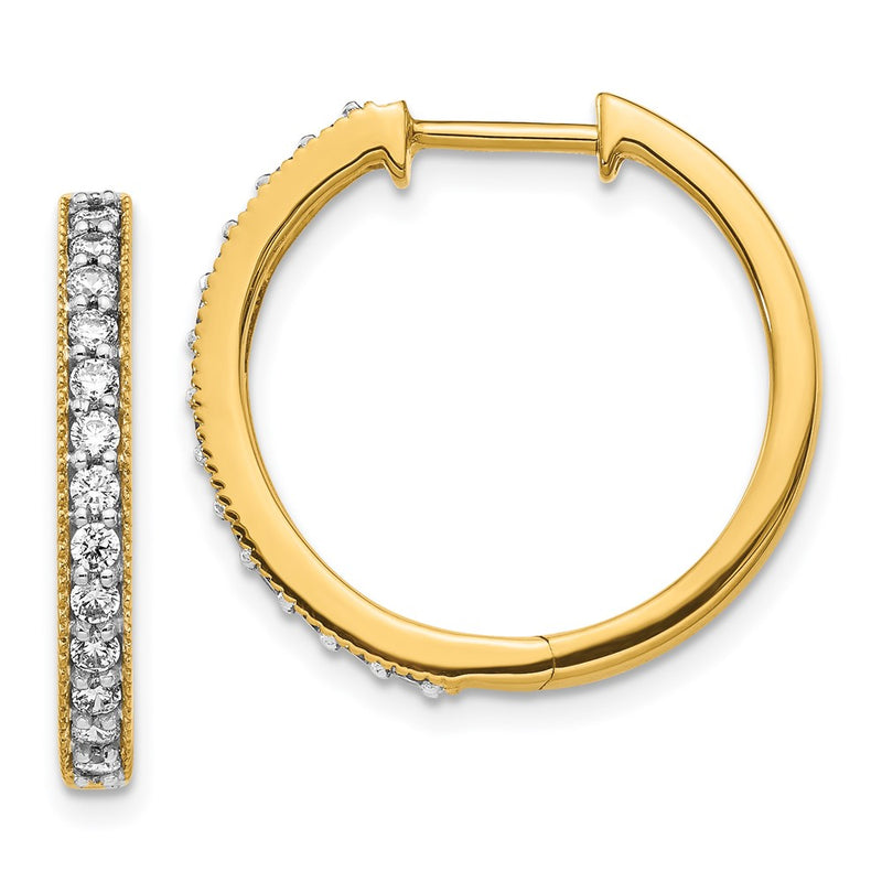 14k Yellow Gold Real Diamond Milgrain Hoop Earrings