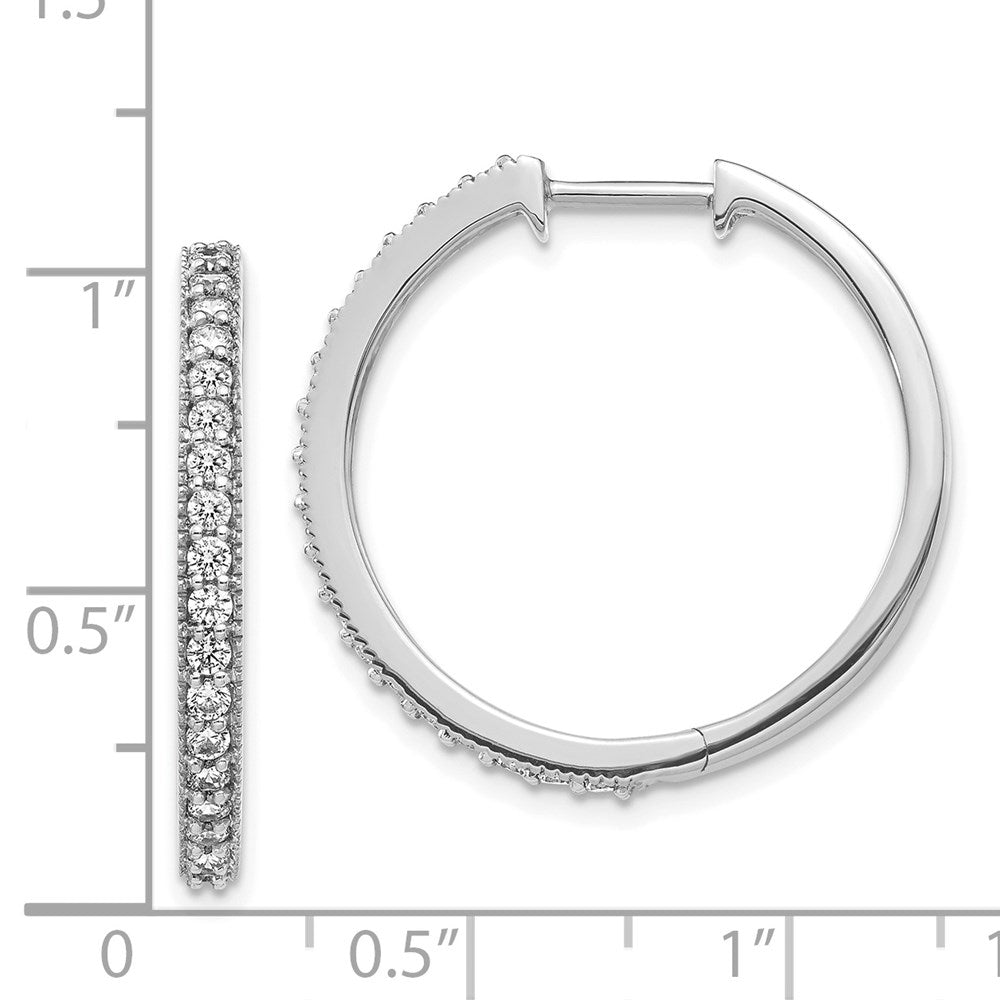 14k White Gold Real Diamond Milgrain Hoop Earrings