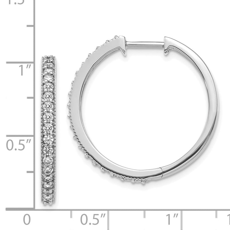 14k White Gold Real Diamond Milgrain Hoop Earrings