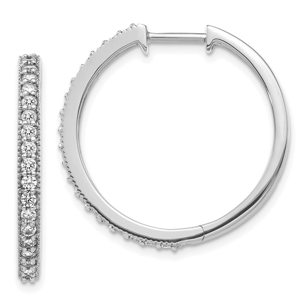 14k White Gold Real Diamond Milgrain Hoop Earrings