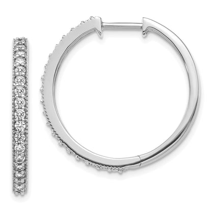 14k White Gold Real Diamond Milgrain Hoop Earrings