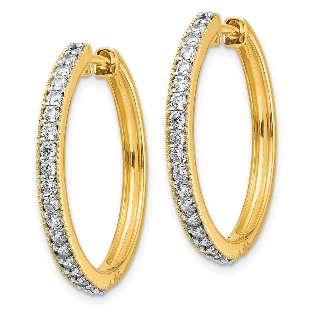 14k Yellow Gold Real Diamond Milgrain Hoop Earrings