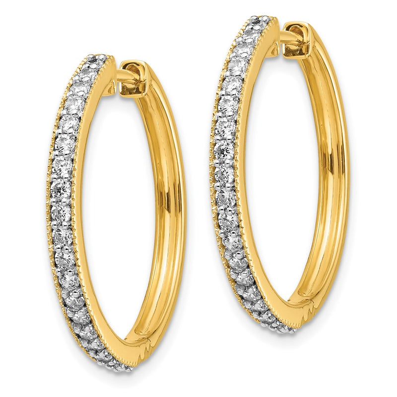 14k Yellow Gold Real Diamond Milgrain Hoop Earrings