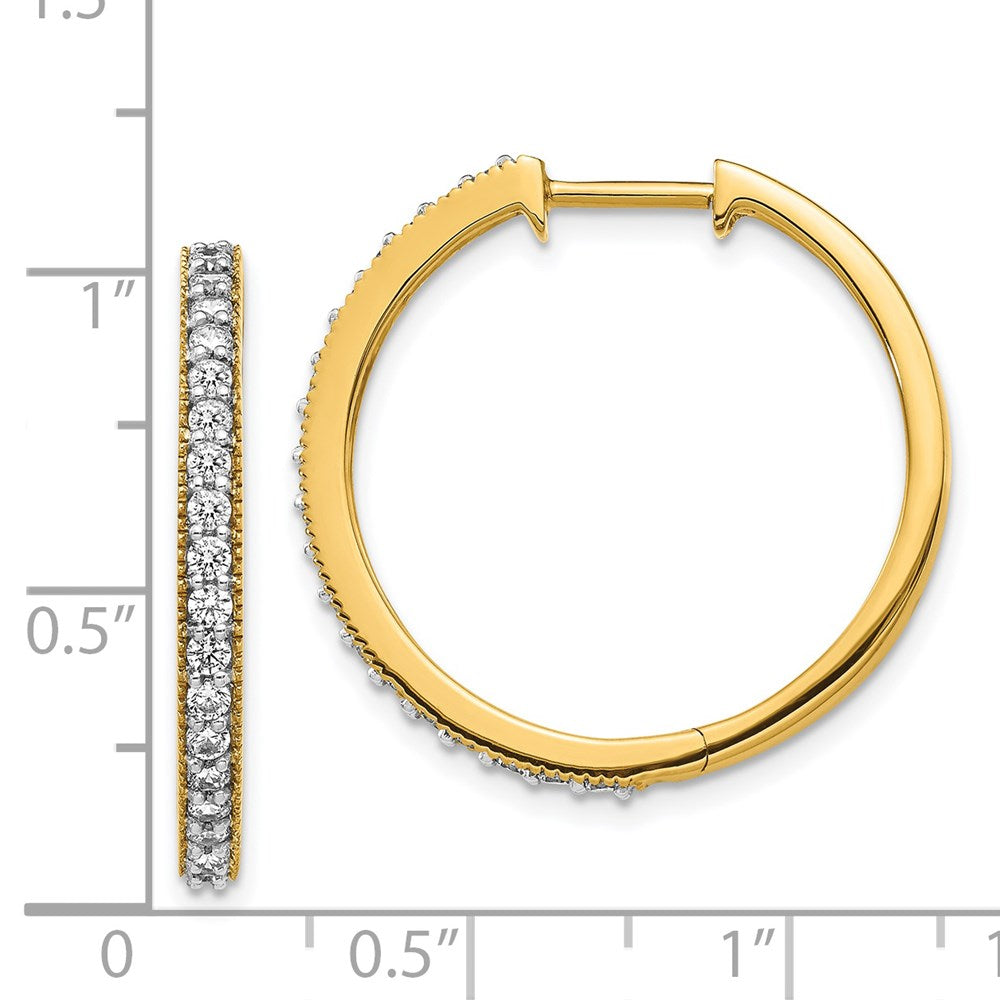 14k Yellow Gold Real Diamond Milgrain Hoop Earrings