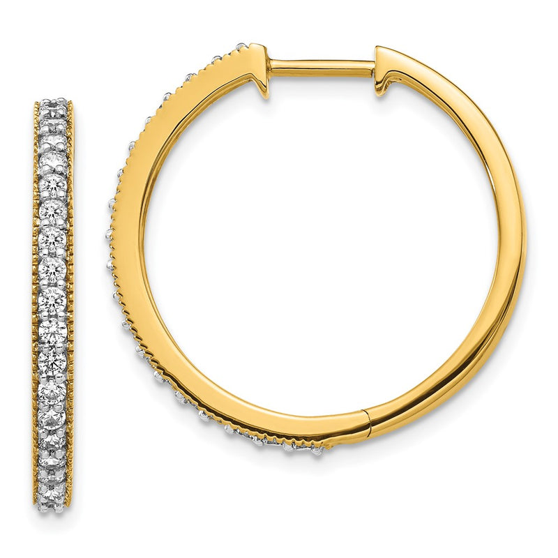14k Yellow Gold Real Diamond Milgrain Hoop Earrings