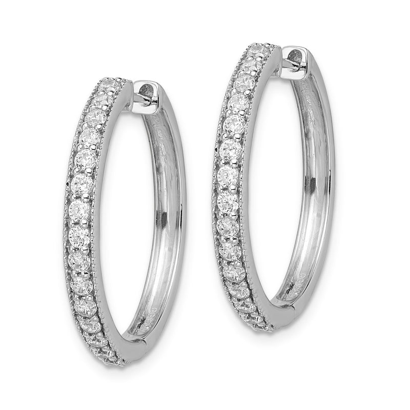 14k White Gold Real Diamond Milgrain Hoop Earrings