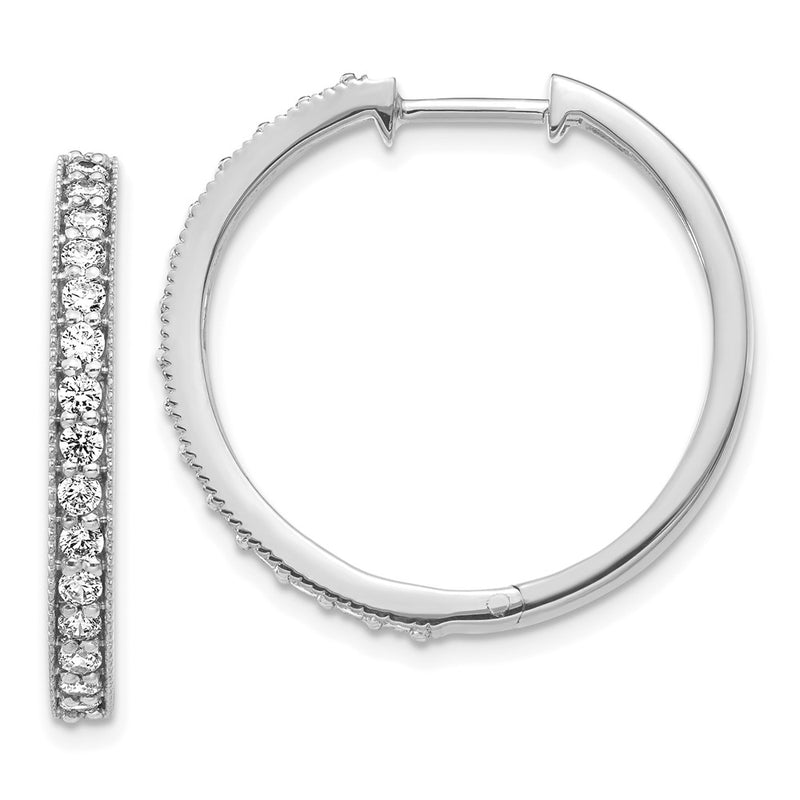 14k White Gold Real Diamond Milgrain Hoop Earrings