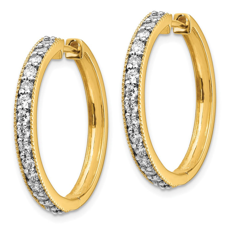 14k Yellow Gold Real Diamond Milgrain Hoop Earrings