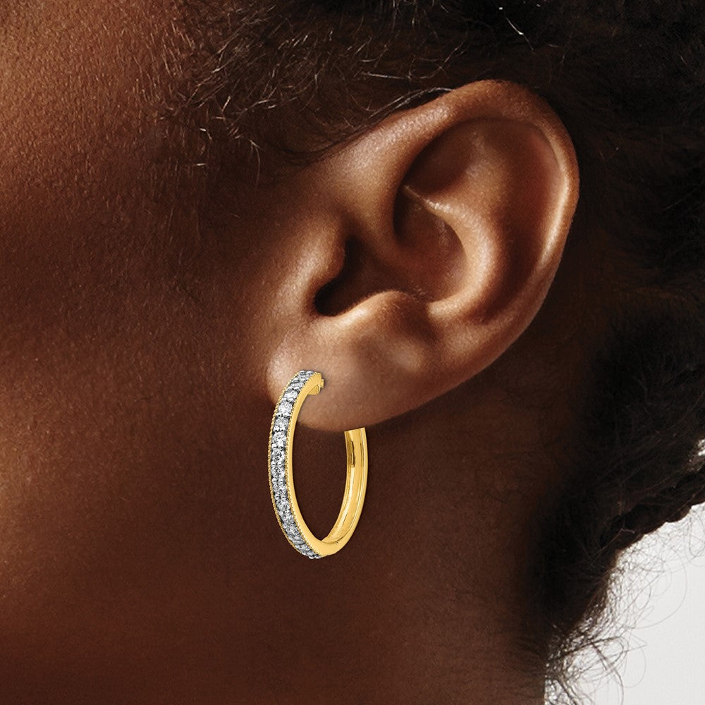 14k Yellow Gold Real Diamond Milgrain Hoop Earrings