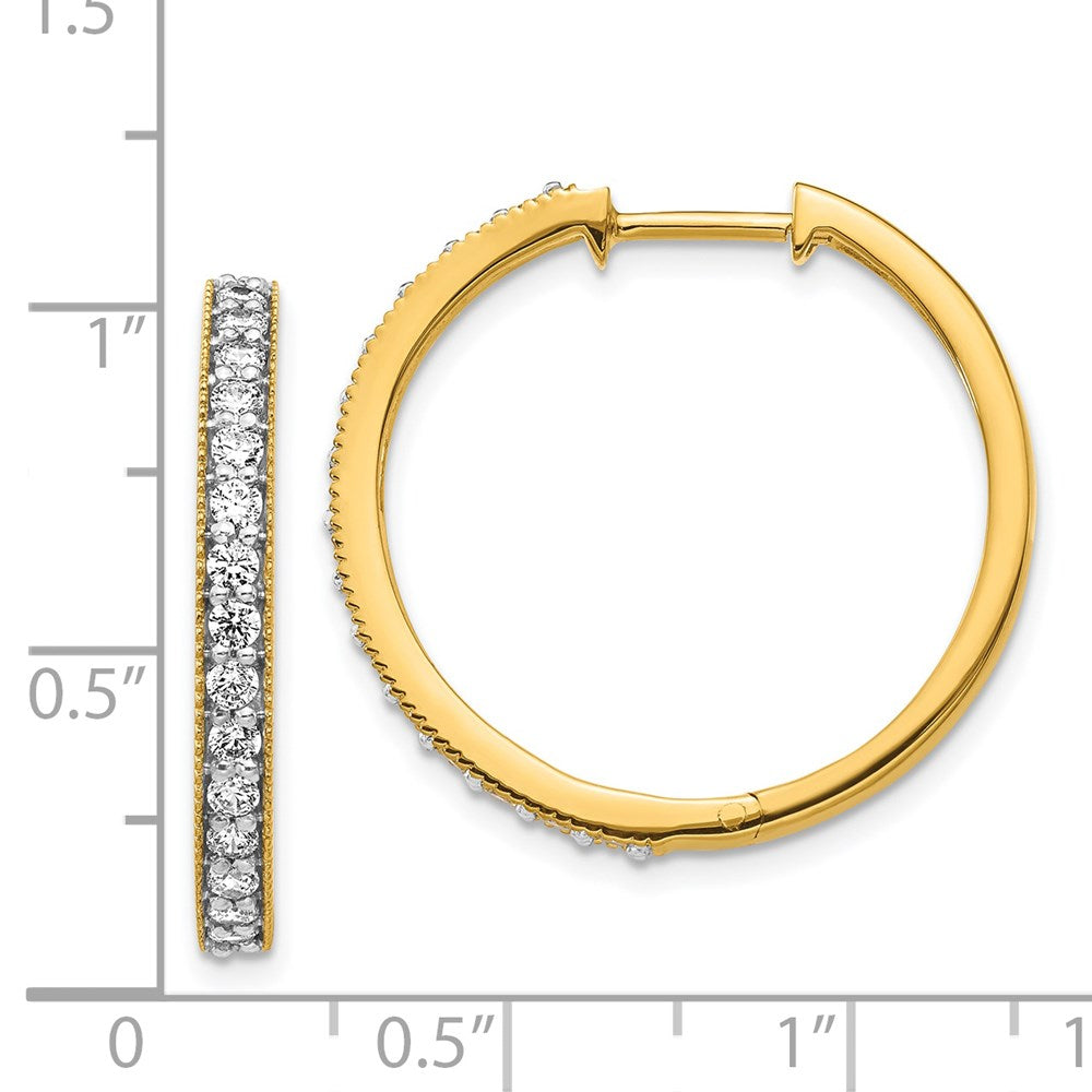 14k Yellow Gold Real Diamond Milgrain Hoop Earrings