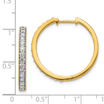 14k Yellow Gold Real Diamond Milgrain Hoop Earrings