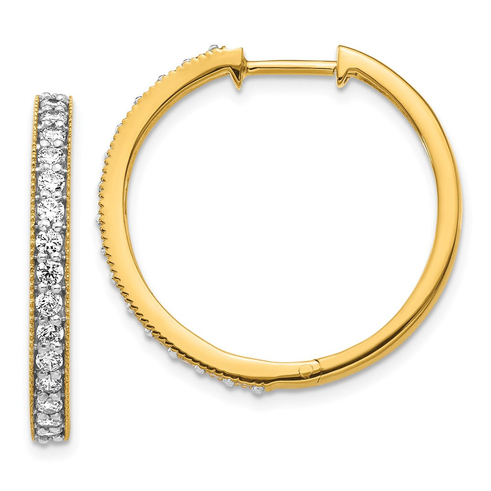 14k Yellow Gold Real Diamond Milgrain Hoop Earrings