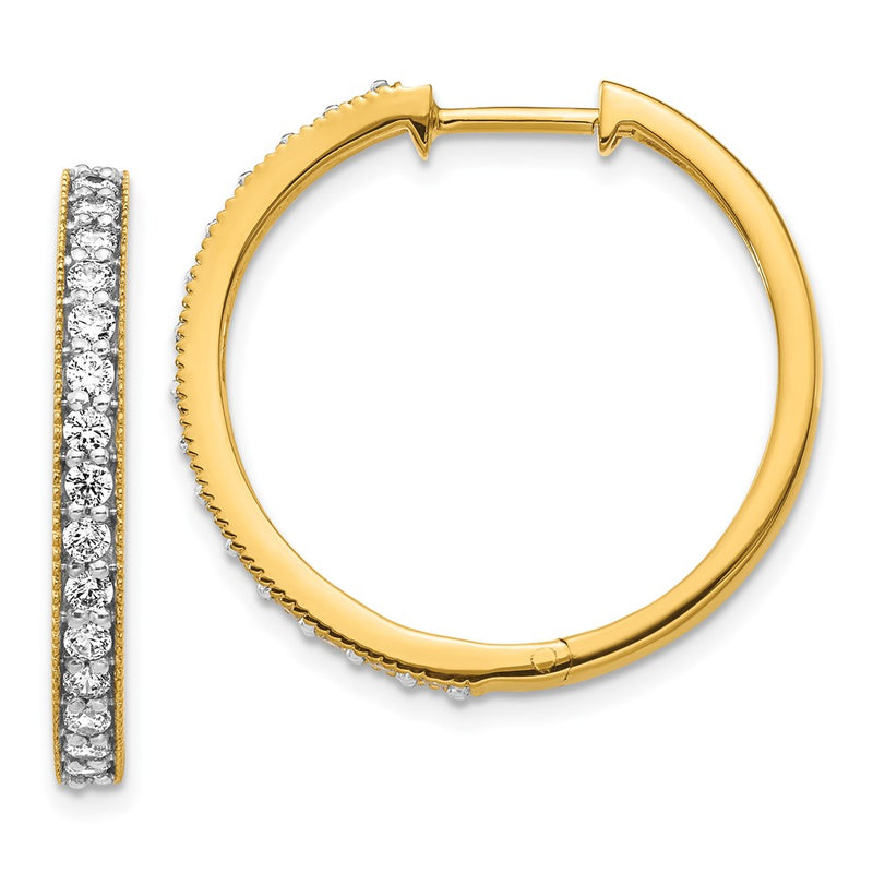 14k Yellow Gold Real Diamond Milgrain Hoop Earrings