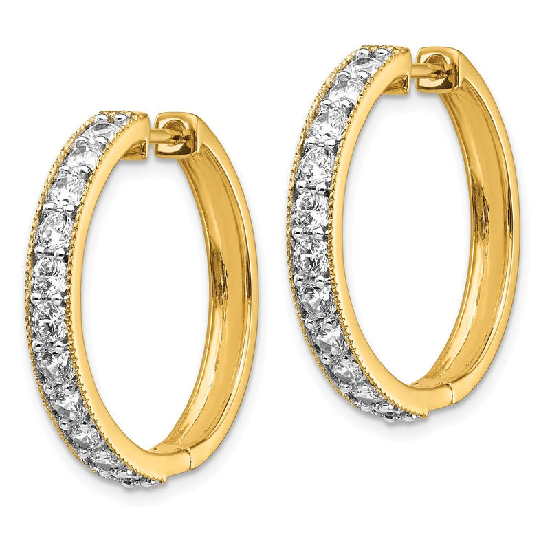 14k Yellow Gold Real Diamond Milgrain Hoop Earrings