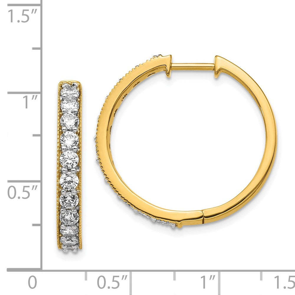 14k Yellow Gold Real Diamond Milgrain Hoop Earrings