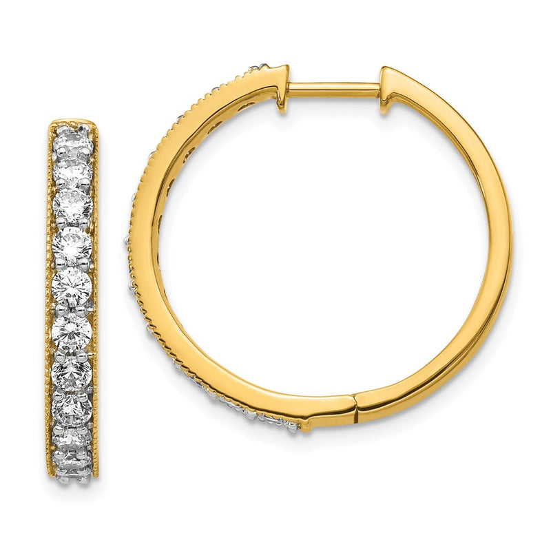 14k Yellow Gold Real Diamond Milgrain Hoop Earrings