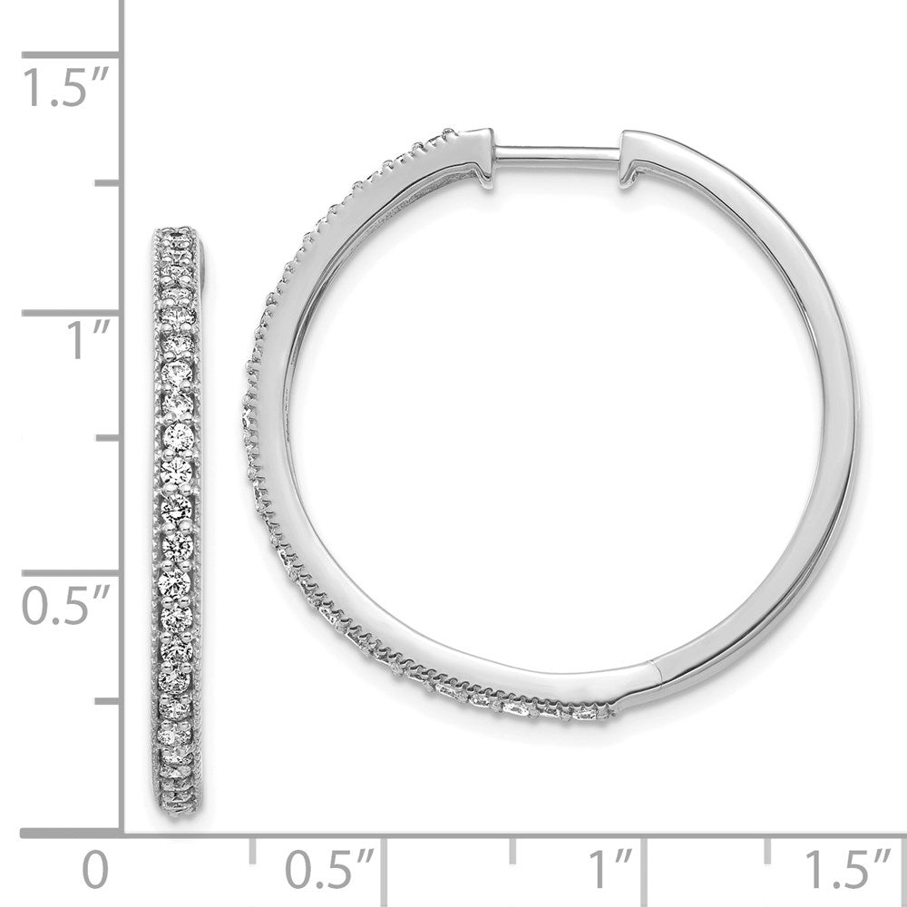 14k White Gold Real Diamond Milgrain Hoop Earrings