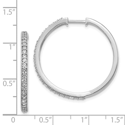 14k White Gold Real Diamond Milgrain Hoop Earrings