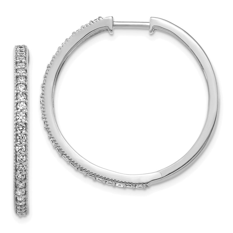 14k White Gold Real Diamond Milgrain Hoop Earrings
